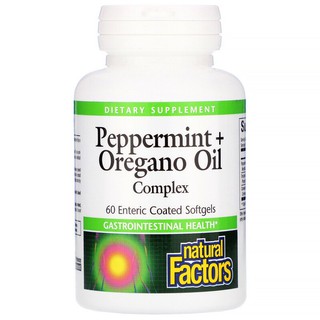 Natural Factors, Peppermint + Oregano Oil Complex, 60 Enteric Coated Softgels