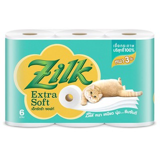 🔥The Best!! ซิลค์ เอ็กซ์ตร้าซอฟต์ กระดาษทิชชู แพ็ค 6 ม้วน ZILK Extra Soft Tissue Paper Roll Pack 6