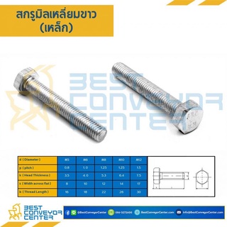 สกรูหัวเหลี่ยม เกลียวตลอดชุปขาว M10,M12,M15.8,M16 (White Zinc)