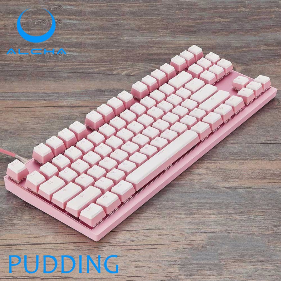 ALCHA KEYCAPS PUDDING / PUDDING BACKLIT MECHANICAL KEYBOARD สีขาว-ชมพู