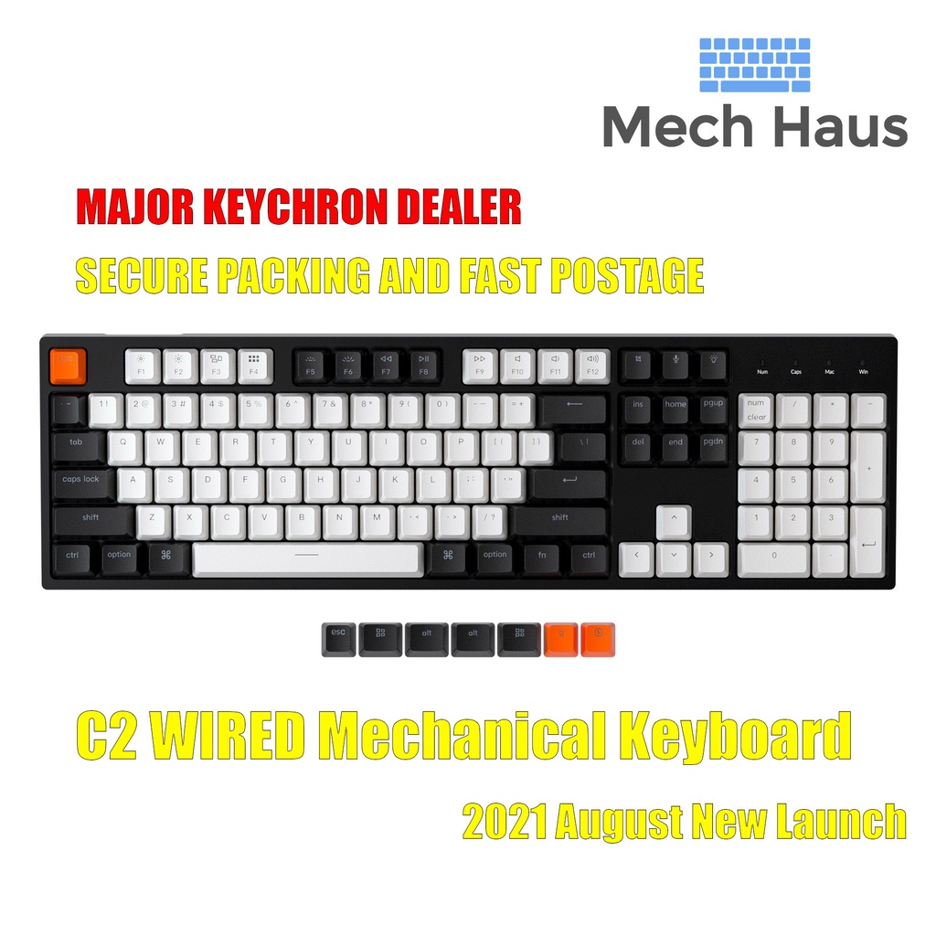 Keychron C2 เคสบอร์ดเครื่องกลแบบมีสาย ขนาดเต็ม 104 ปุ่ม สวิตช์ Gateron G Pro RGB Backlit