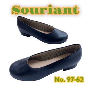 Souriant No.97-62 รองเท้าคัดชูทรงหัวกลม ส้นสูง 1 นิ้ว ซับในฟองน้ำเทา ใส่นุ่มสบายเท้า