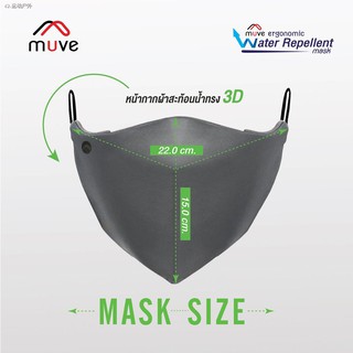 ┇MUVE (มูฟ) Ergonomic Water Repellent Mask หน้ากากผ้าสะท้อนน้ำ 3D ปราศจากสารก่อมะเร็ง Fluorocarbon