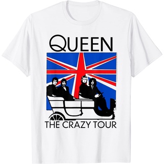 คอลูกเรือเสื้อยืดคอกลมเสื้อยืดแขนสั้น คอกลม ผ้าฝ้าย พิมพ์ลาย Queen Official Crazy Tour Union Jack แฟชั่นฤดูร้อน สําหรับผ