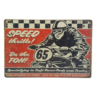 ป้ายสังกะสีวินเทจ Speed Thrills! Do the Ton!, Cafe Racer