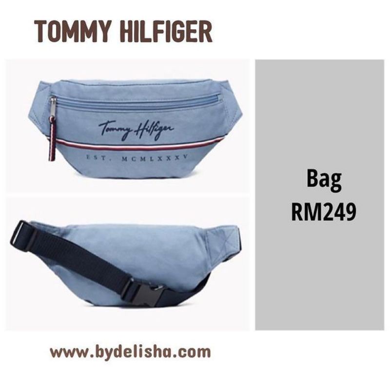 Tommy Hilfiger กระเป๋าสะพายข้าง สีฟ้า สําหรับผู้ชาย EST. Mcmlxxxv