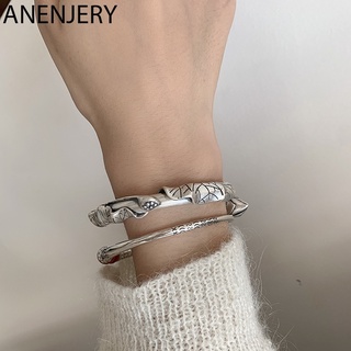 Anenjery กําไลข้อมือเงินแท้ 925 ลายดอกไม้ เรขาคณิต แฮนด์เมด สําหรับผู้หญิง S-B498