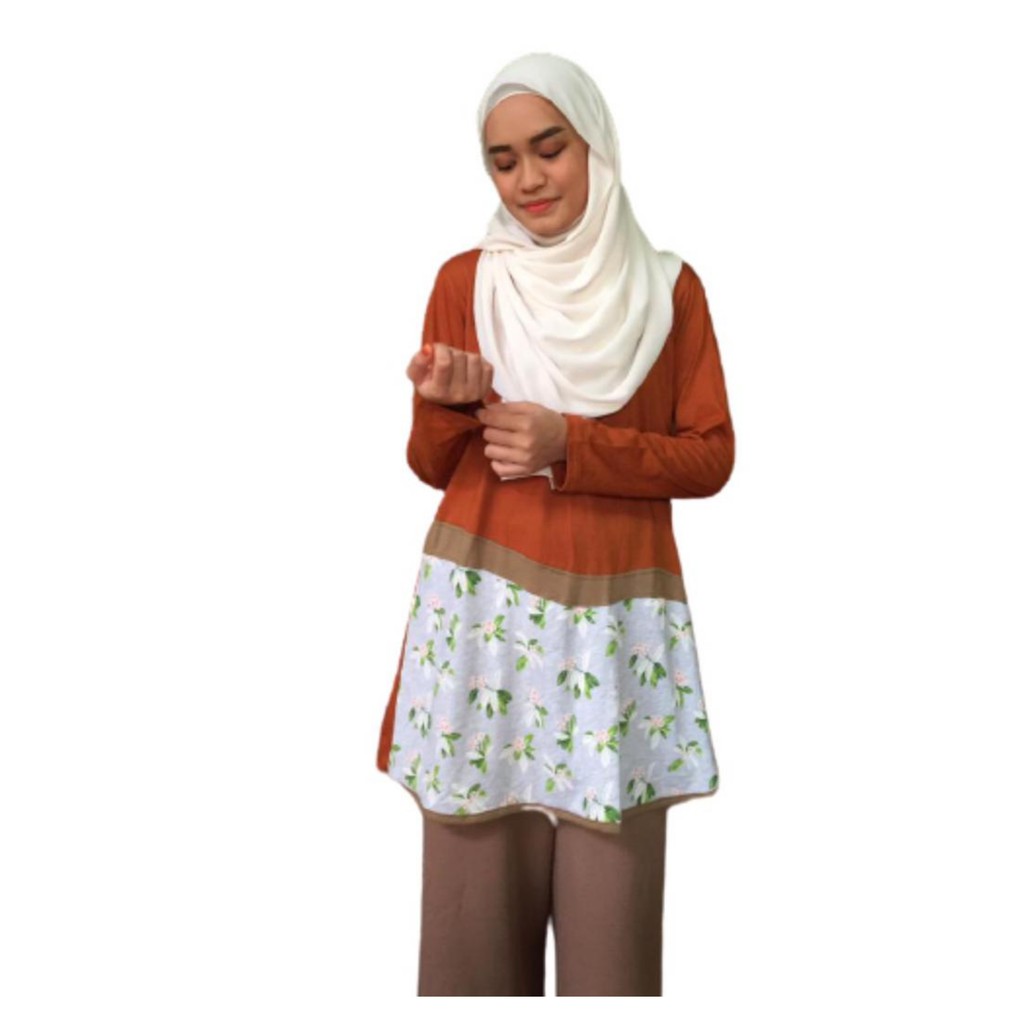 เสื้อ Muslimah Poket Labuh Plain Long Top Rizka Ironless Plus Size Dada 38Inc to 48Inc Size S ถึง 3X