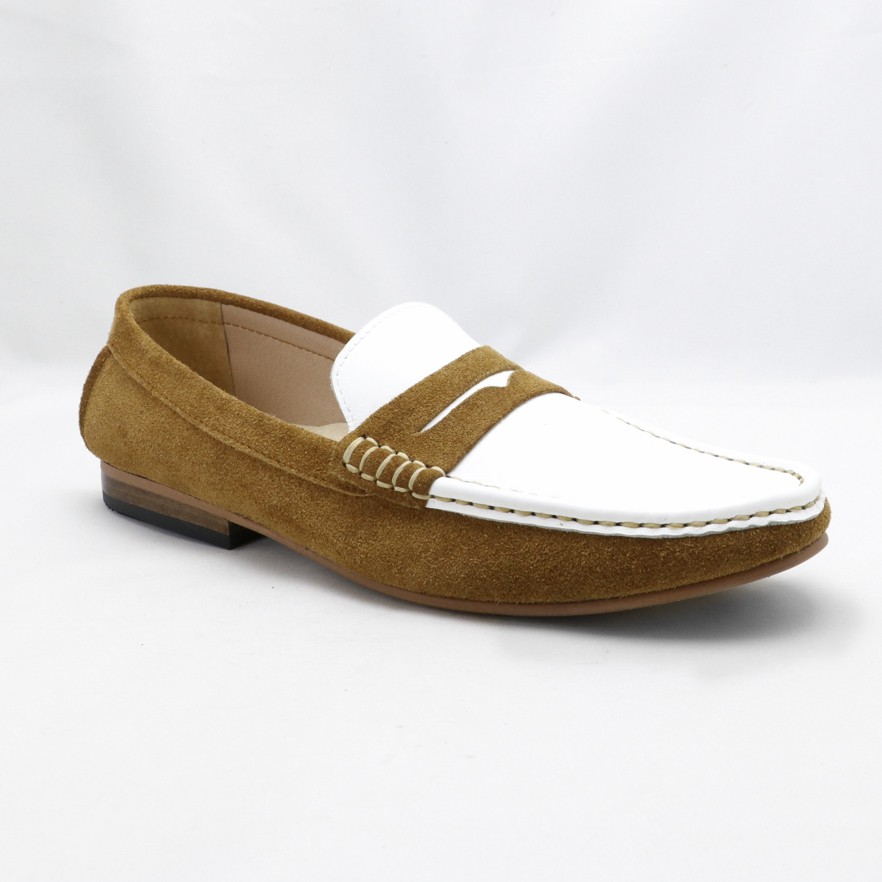 classic penny loafer bicolor Suede Tan & White