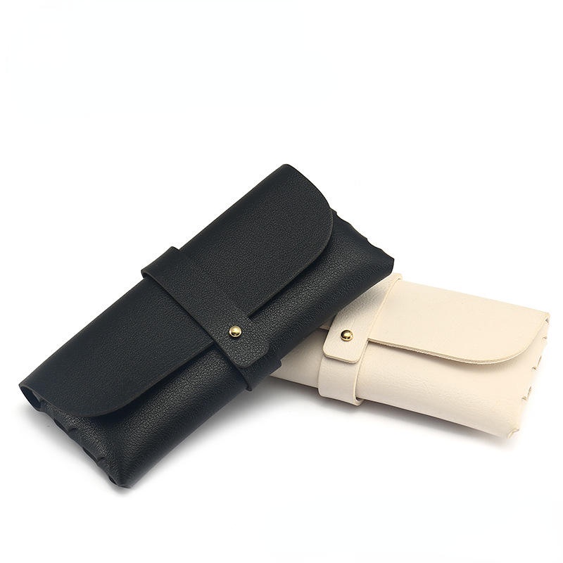 Glasses case in stock Black leather glasses case PVC stud buckle soft bag sunglasses case