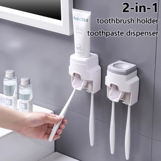 Wall Mount Automatic Toothpaste Dispenser/ Self-adhesive Waterproof Toothbrush Holder/ Convenient Automatic Roller Squeezer