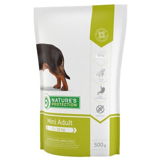 NATURES PROTECTION Mini Adult เนเจอร์ โปรเทคชั่น อาหารสุนัขสูตรสุนัขโต ขนาดเล็กน้ำหนักตัว 1-10kg. ขนาด500กรัม