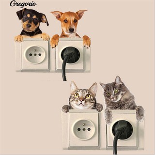 Gregorio 4Pcs / Sheet 3D Dog Cat สติ๊กเกอร์ติดผนังสติ๊กเกอร์รูปลอกรูปลอกถอดออกได้