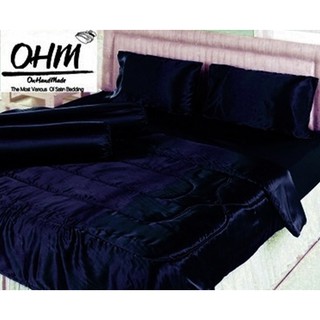 OHM ผ้าปูที่นอน ผ้าเครปซาติน 220 เส้น ขนาด 7 ฟุต 5 ชิ้น (สีกรมท่า)