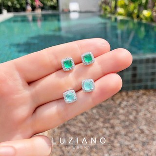 💚 Emmit Earring 💙 ต่างหูเงินแท้ 925 เพชร CZ ชุบทองคำขาว Luziano Jewelry