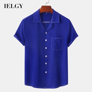 Ielgy เสื้อเชิ้ตแขนสั้นลําลอง ผ้าเรยอน ทรงหลวม เหมาะกับเดินชายหาด สําหรับผู้ชาย