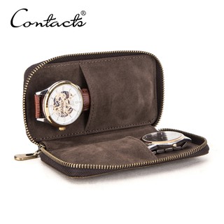 CONTACTSFAMILY Double Watch เคส ที่วางกระเป๋าหนังวัววินเทจซิปนาฬิกาเดินทาง แสดงผล กล่องเก็บของ เคส กระเป๋า Organizer