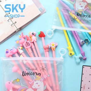 SKY *20pcs/set* ปากกาหัวการ์ตูน พร้อมซองใส่ ปากกาเจล หัวแฟนซี 0.5mm หมึกดำ เปลี่ยนไส้ได้ ซองซิปใส Gel Pen