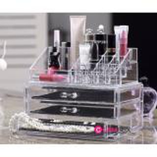 กล่องอะคริลิคใส COSMETIC ORGANIZER สำหรับวางเครื่องสำอาง พร้อมกระจกแต่งหน้า กล่องเก็บของ ชั้นวางของในห้องน้ำ