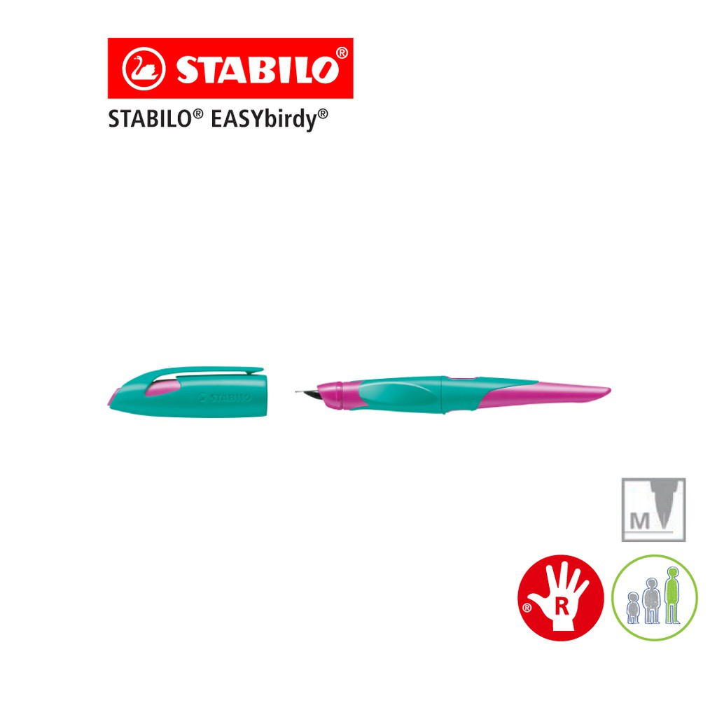 [Official Store] STABILO EASYbirdy Fountain Pen (5012/1) ปากกาหมึกซึม ถนัดมือขวา M(0.5 mm.) - Turquoise/Neon Pink
