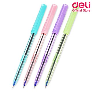 Deli Q03036 Ball point pen ปากกาลูกลื่น หมึกน้ำเงิน ขนาด 0.7mm คละสี 2 แท่งสุดคุ้ม ปากกา ปากกาเขียนดี อุปกร์เครื่องเขียน
