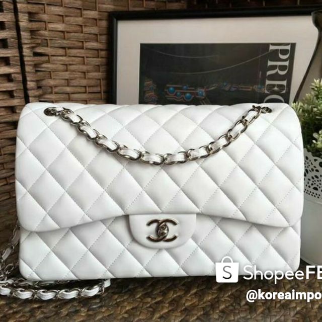 flap bag jumbo 30cm white lambskin gold hardware main image 1