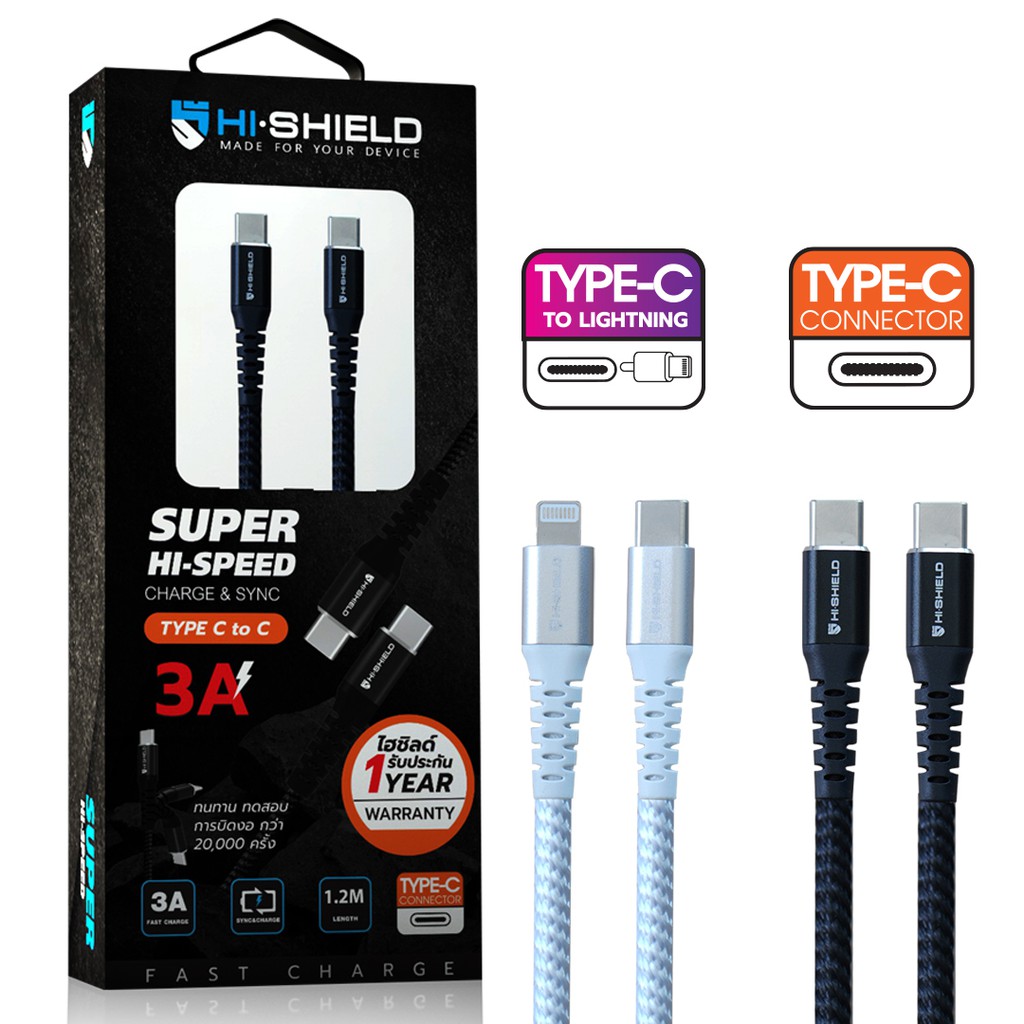 สายชาร์จ Type C to C/Type C to Lighting Hi-Shield