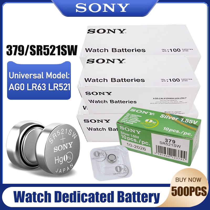 500PCS Original Sony 379 SR521SW AG0 D379 SR63 LR63 V379 1.55V Silver Oxide Battery For Watch Remote