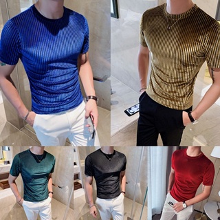 Summer light luxury business casual slim knit short-sleeved polo shirt male Britishtrend brand slim lapel solid color T-