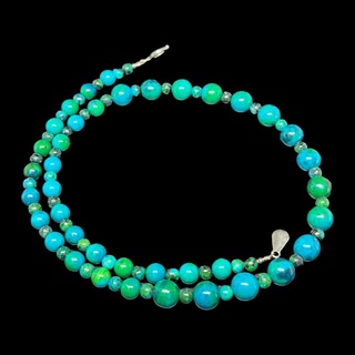 (ใส่โค้ดINCSM4Fเพิ่ม 20) สร้อยคอ หินเทอร์ควอยส์ เม็ดทรงกลม Turquoise Round Beads Necklace Handmade Gemstone Jewelry