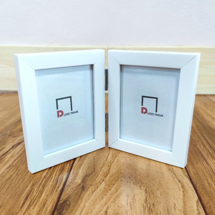 กรอบรูป 3x4 นิ้ว กรอบคู่ 3x4 สีขาว กรอบรูปมินิมอล (มีกระจก) ตั้งได้ แขวนได้ ขอบหนา 0.5 นิ้ว กรอบรูปของขวัญ - รูปที่ 3