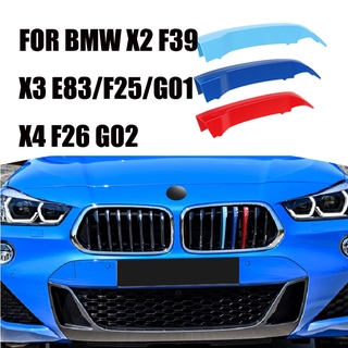 แถบ 3 สี กระจังหน้า X3 E85 F25 G01 X4 F26 G02 X2 F39 2007-2020 กระจัง   Car Front Bumper Racing Grills Clip M Sport Performance Car Covers