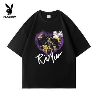 PLAYBOY เสื้อยืดลำลองชายและหญิงไซส์ M-3XL,เสื้อยืดแขนสั้นผ้าคอตตอนพิมพ์ลายสำหรับใส่เล่นบาสเก็ตบอล