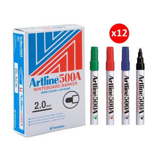 ปากกาไวท์บอร์ด Artline ตราอาร์ตไลน์ รุ่น 500A หัวกลม (ยกโหล 12 ด้าม)สีน้ำเงิน,ดำ,แดง,เขียว กลิ่นไม่ฉุน whiteboard marker