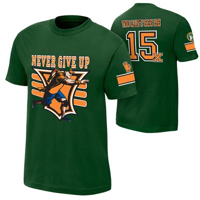John Cena Never Give Up 15x เขียว เสื้อ WWE เสื้อยืด #AJ Styles #WWE #มวยปล้ำ #เสื้อมวยปล้ำ