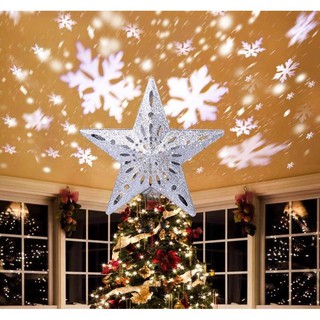 ไฟประดับ ไฟตกแต่ง (รูปดาว) Christmas Tree Topper LED Star Top Light Projection Lamp Light Gold/Silver