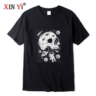 คอลูกเรือเสื้อยืด ทรงหลวม พิมพ์ลายหัวกะโหลก Xin Yi สําหรับผู้ชายS-5XL