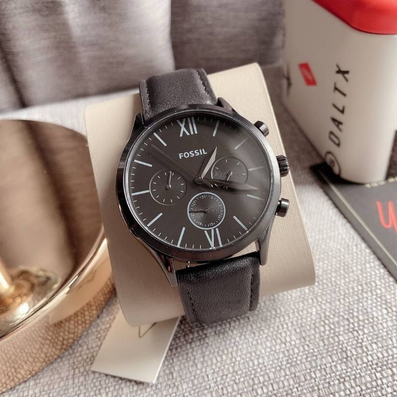 🎀 (สด-ผ่อน) นาฬิกา สายหนัง สีดำ หน้าปัดสีดำ BQ2364 FOSSIL Fenmore Midsize Multifunction Black Leather Watch