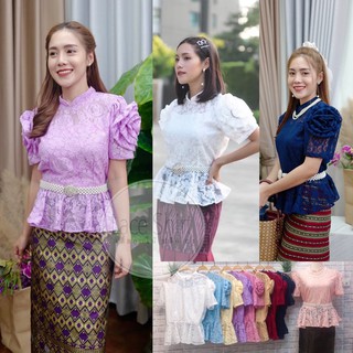 เสื้อลูกไม้แขนสั้นแขนกุหลาบ