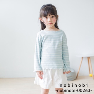 nobinobi-00263 (เสื้อยืดแขนยาวสีเขียวพาสเทลลายขวาง)