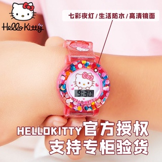 (($ยอดนิยม $) Hello Kitty นาฬิกาข้อมือดิจิทัลอิเล็กทรอนิกส์ กันน้ํา ลายการ์ตูนเจ้าหญิงน่ารัก สําหรับเด็กผู้หญิง