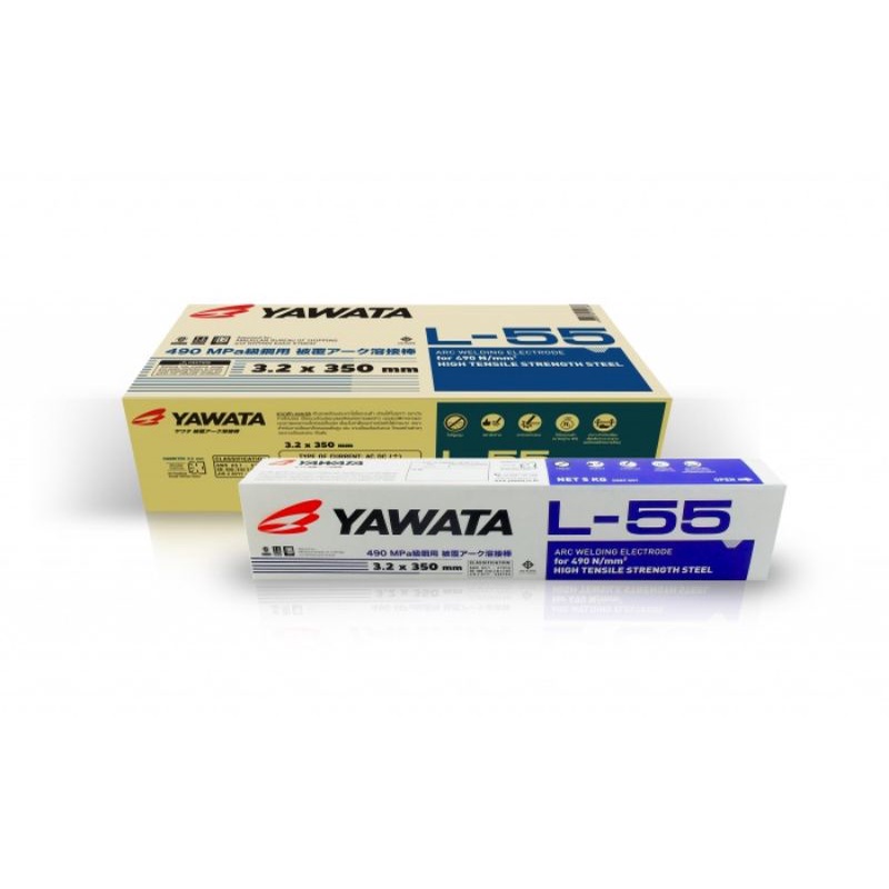 ลวดเชื่อมยาวาต้า L-55 จำหน่าย แบบห่อ 5KG. สามารถเลือก ขนาด 3.2×350mm.หรือ ขนาด 4.0x400mm. ในตัวเลือกสินค้า