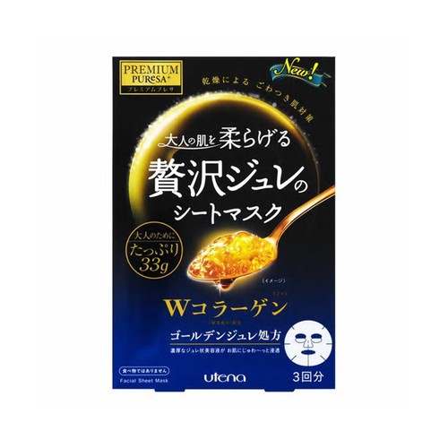 มาส์กหน้าเจลลี่ทองคำ UTENA Premium Puresa Golden Jelly Mask Collagen x 3 pcs.สูตรคอลลาเจน