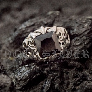 แหวนเงินแท้ ฝังนิลทรงเหลี่ยม Sterling Silver 925 NSRG18