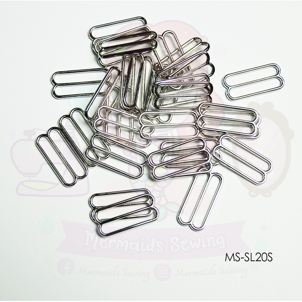 MM02007 12 ชิ้น ตัวปรับสไลเดอร์ 20 มม. สีเงิน  สำหรับชุดว่ายน้ำ ชุดชั้นใน