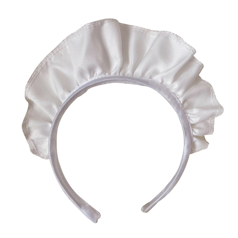 BST สาวคอสเพลย์สีขาวแม่บ้านผม Hoop กว้าง Ruffled Headbands เครื่องประดับผมโกธิค