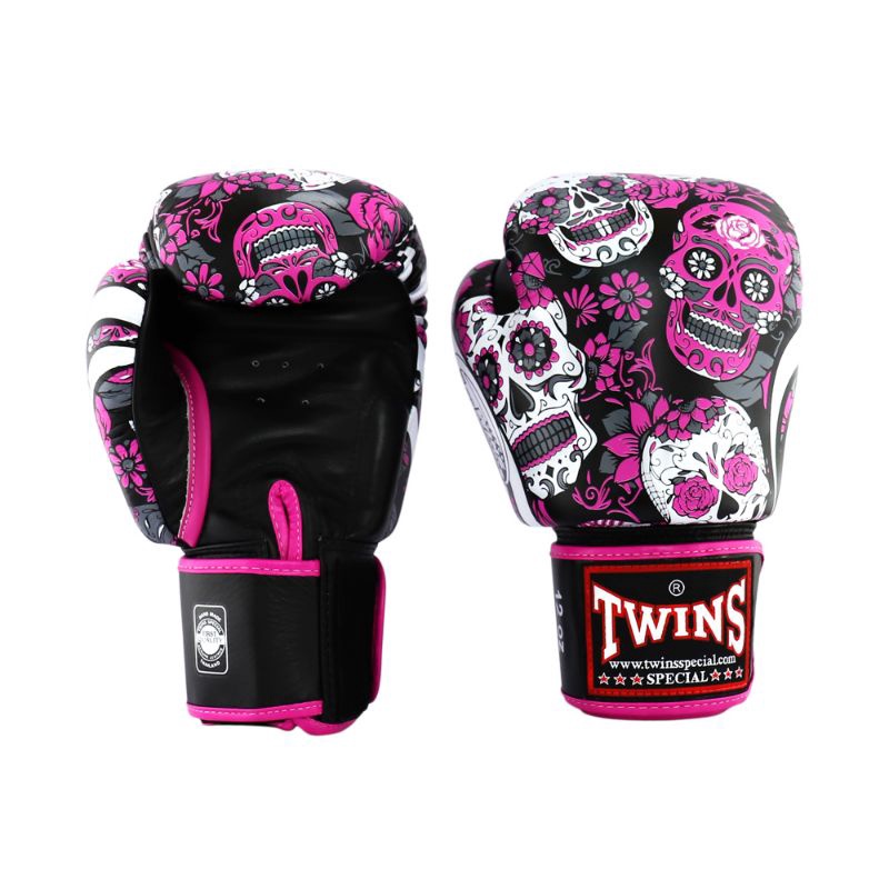 [ของแท้ 100%] นวมชกมวย หนังแท้ Twins Pink Skull Boxing Gloves FBGVL3-53