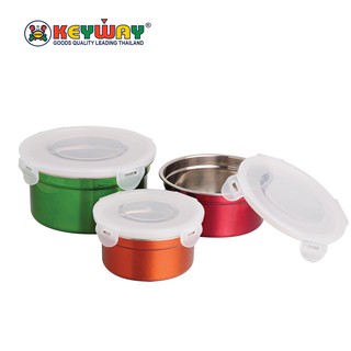 กล่องกลมใส่อาหารสแตนเลส 3 ใบ/ชุด (350-950ml) Stainless Steel Food Storage Box 3pcs/set : SST-1008C