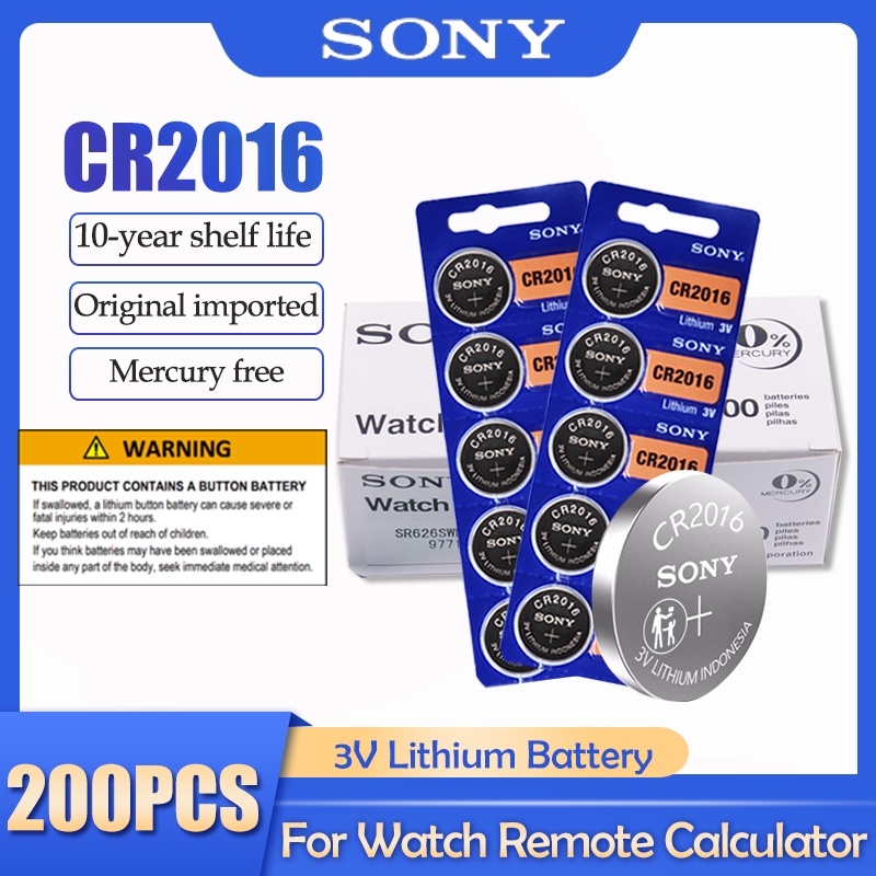 200PCS/lot Sony CR2016 CR 2016 DL2016 LM2016 BR2016 ECR2016 3V Lithium Battery For Watch Calculator 