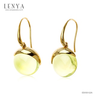 Lenya Jewelry ต่างหูเลมอนควอซ์ (Lemon Quartz) ตัวเรือนเงินแท้ ชุบทอง